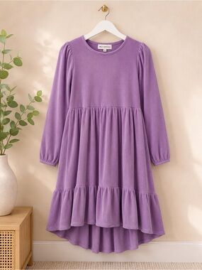 Girls' Lavender Long-Sleeve Tiered Dress by Wildflower Lane